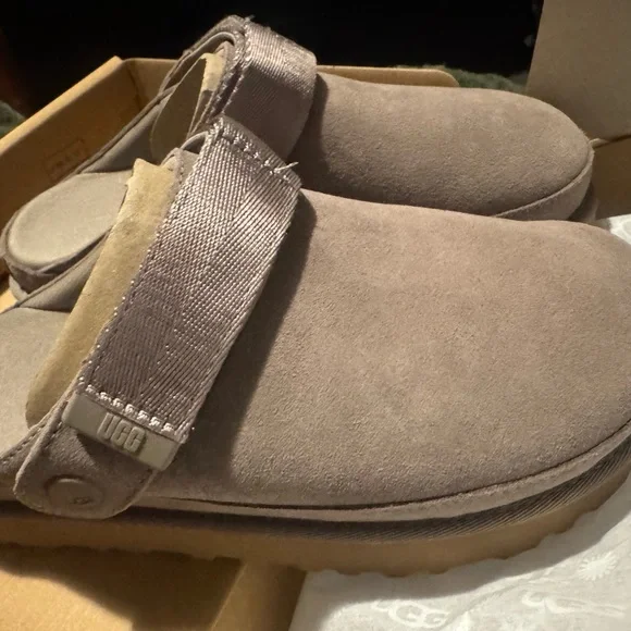 UGG Grey Suede Slide with Adjustable Strap and Lug Sole - Picture 4 of 11